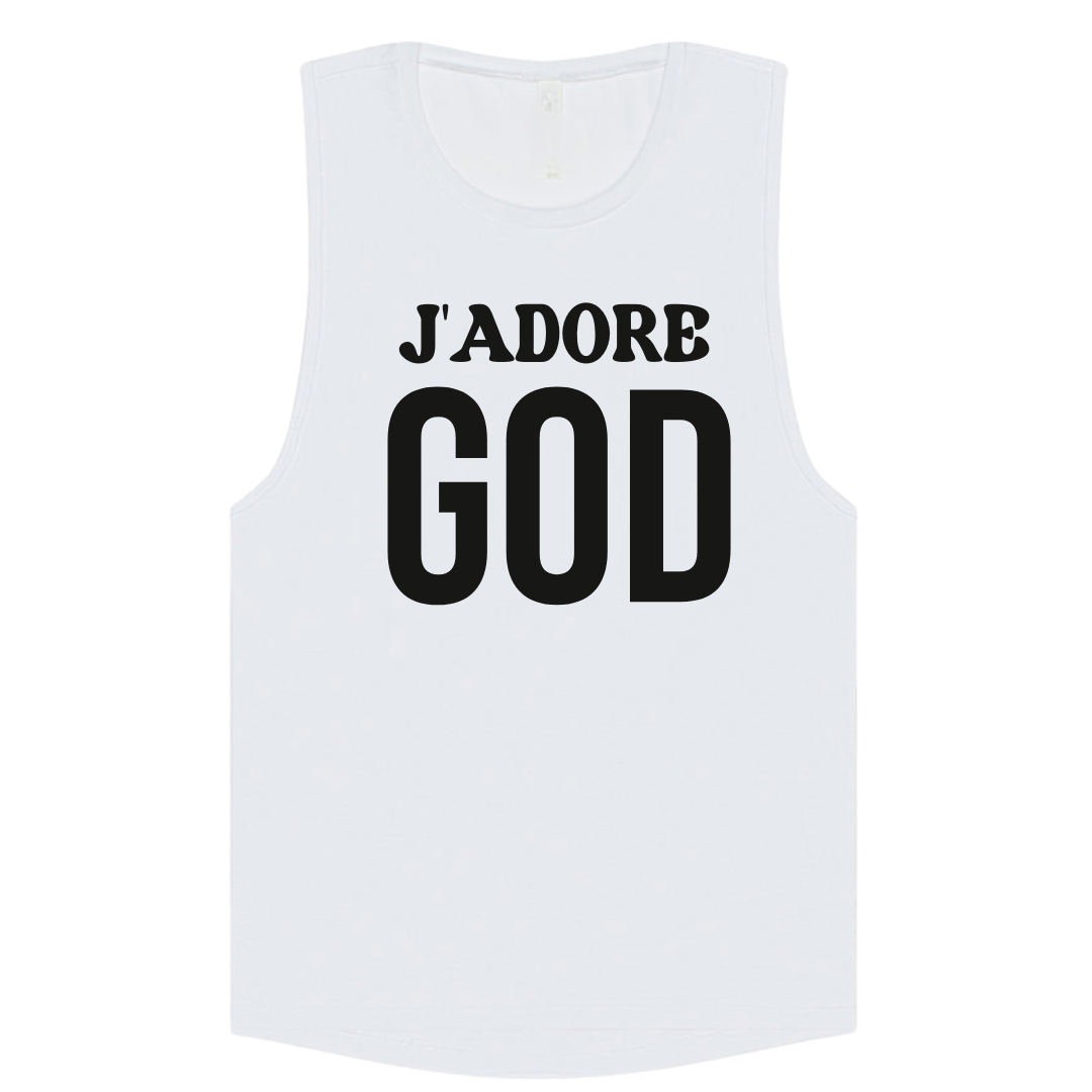 J'ADORE GOD Muscle Tank (WHITE/BLACK)