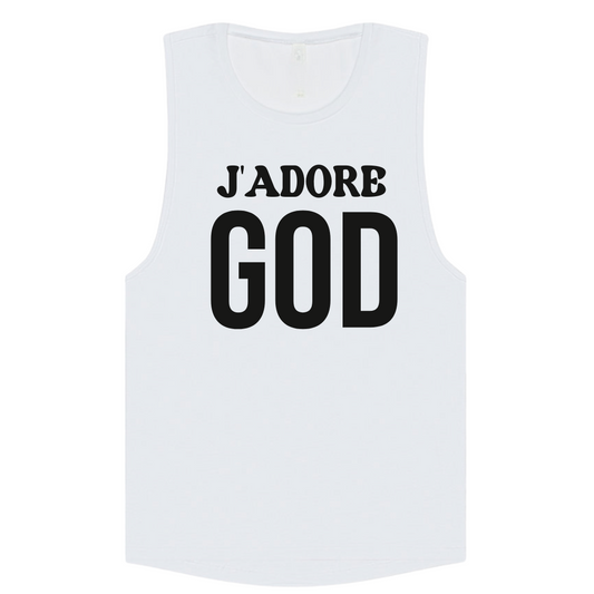 J'ADORE GOD Muscle Tank (WHITE/BLACK)